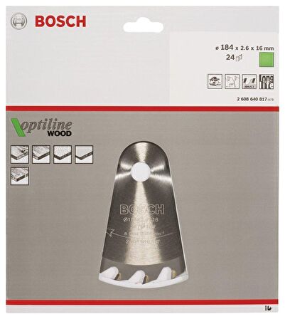 Bosch Optiline Ahşap 184x16mm 24 Diş Daire Testere Bıçağı 2608640817